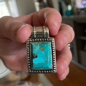 Large sterling silver and turquoise square pendant.